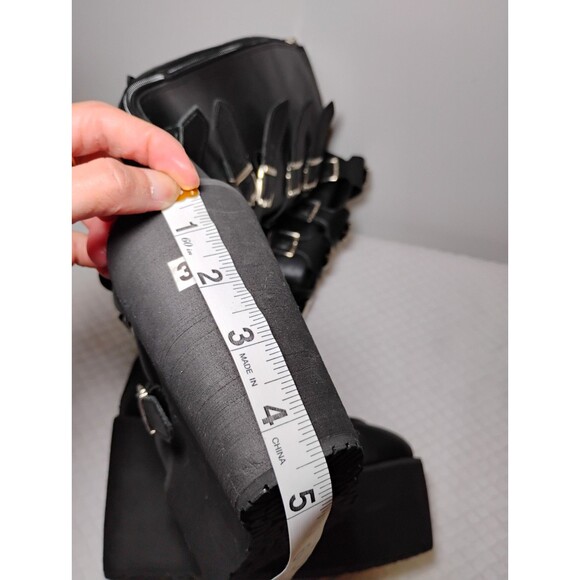 Goth Buckle Platform Knee High Boots Metal Punk Rock Band Platform Wedge Sz 7 - Picture 6 of 10